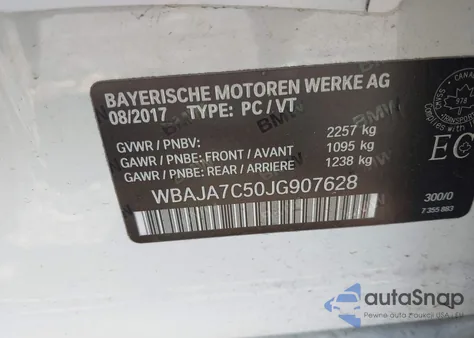 2018 BMW 530I xDrive z USA, uszkodzony, nr VIN WBAJA7C50JG907628